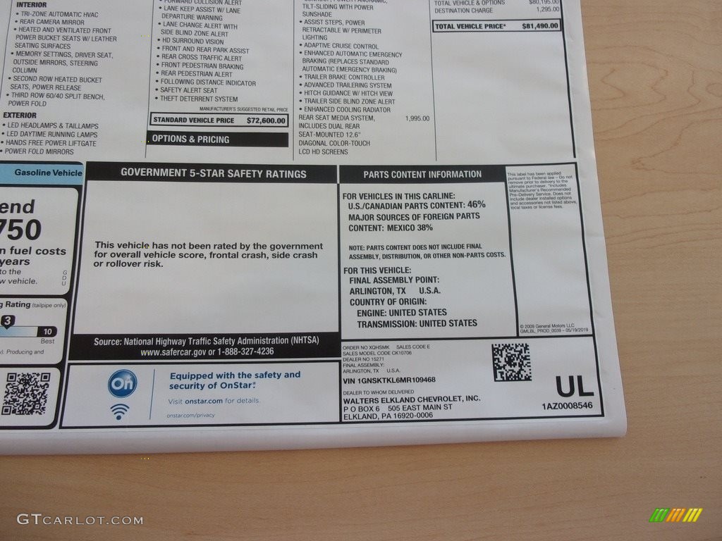 2021 Chevrolet Tahoe High Country 4WD Window Sticker Photo #139087159