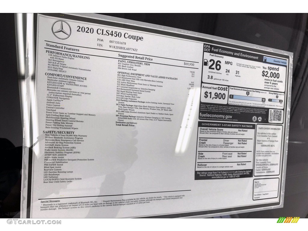 2020 Mercedes-Benz CLS 450 Coupe Window Sticker Photos