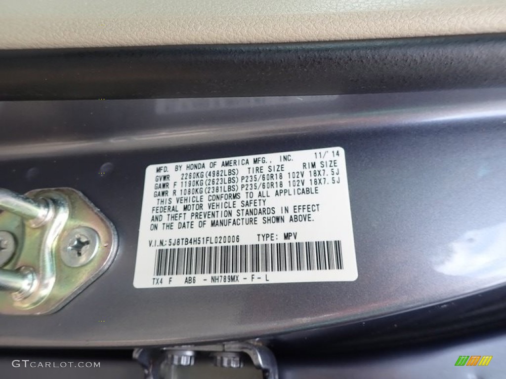 2015 RDX Color Code NH789MX for Forged Silver Metallic Photo #139101271