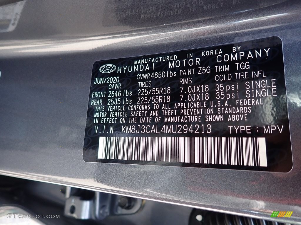 2021 Tucson Color Code Z5G for Coliseum Gray Metallic Photo #139105783