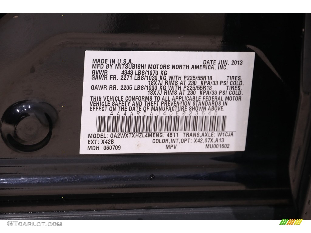 2013 Outlander Sport Color Code X42 for Labrador Black Pearl Photo #139112608
