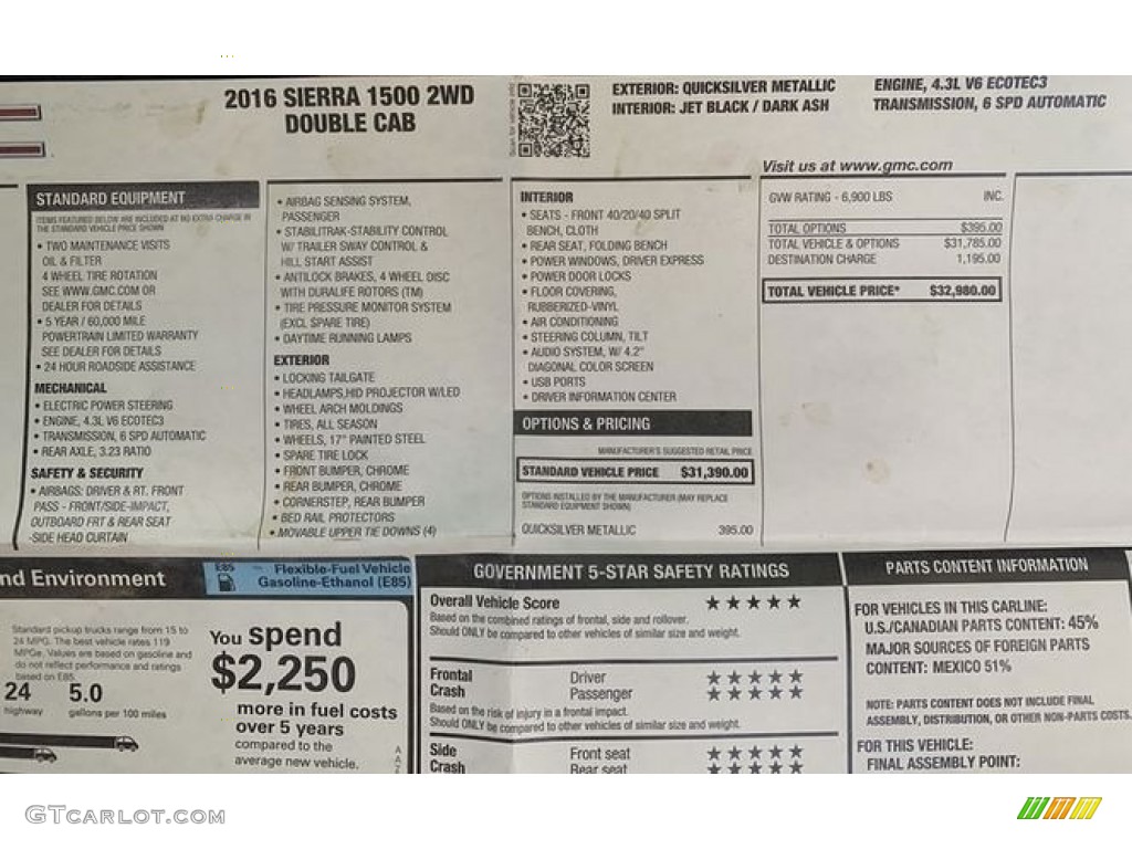 2016 GMC Sierra 1500 Double Cab Window Sticker Photos