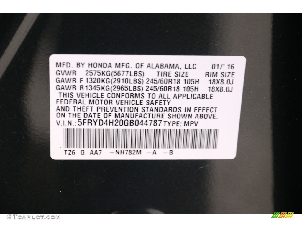 2016 Acura MDX SH-AWD Color Code Photos