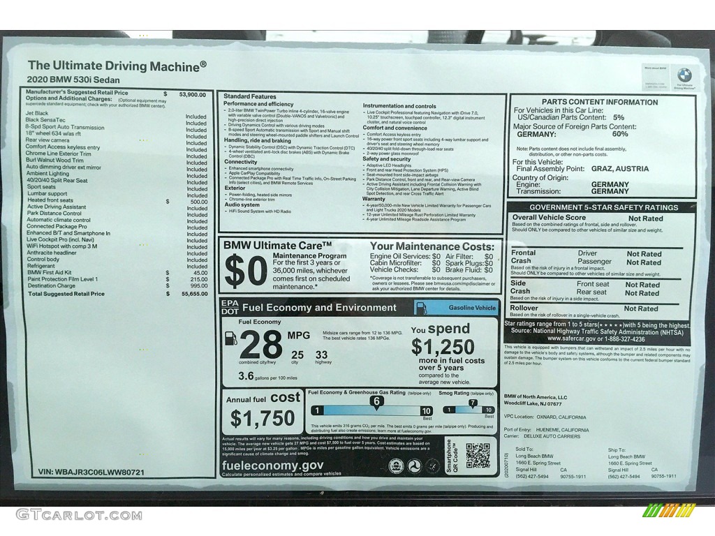 2020 5 Series 530i Sedan - Jet Black / Black photo #17