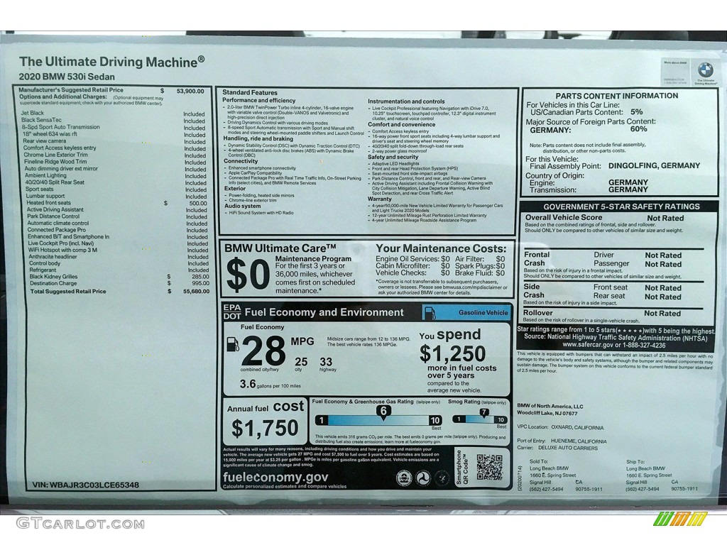 2020 5 Series 530i Sedan - Jet Black / Black photo #17