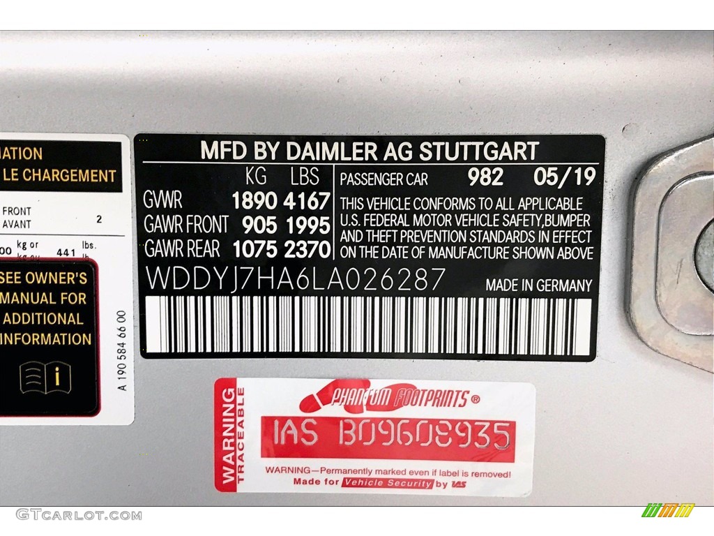 2020 AMG GT Color Code 982 for designo Iridium Silver Magno (Matte) Photo #139126963