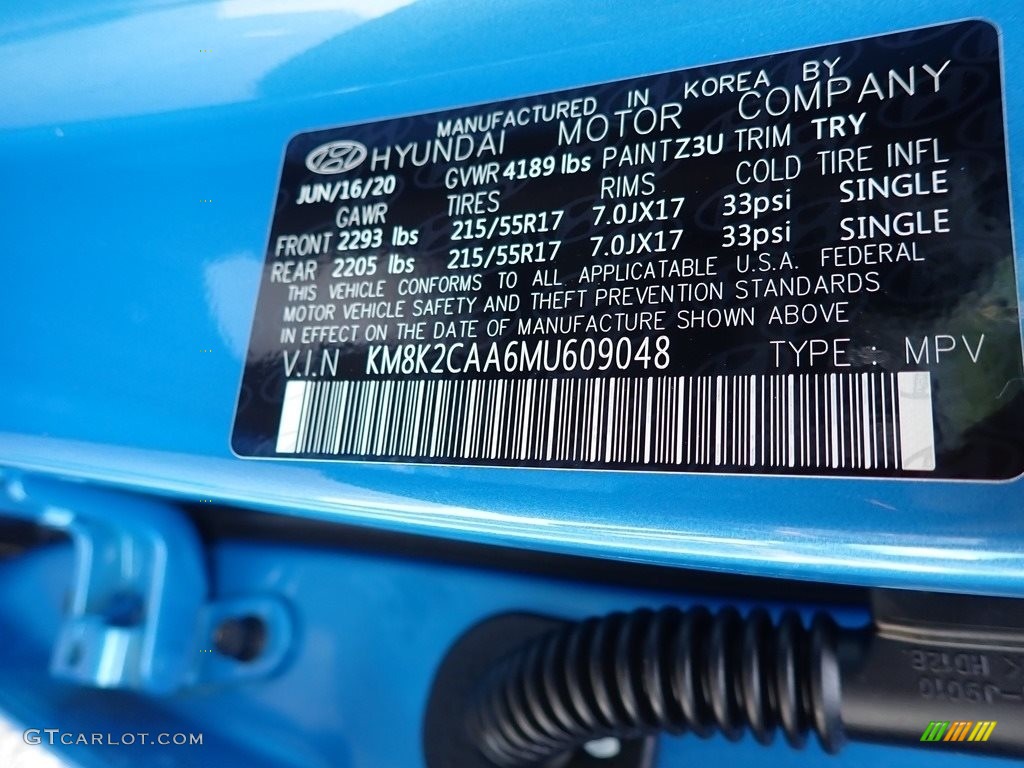 2021 Kona Color Code Z3U for Surf Blue Photo #139139372