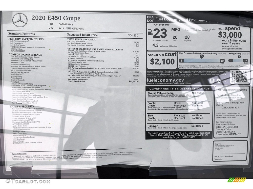 2020 Mercedes-Benz E 450 Coupe Window Sticker Photo #139152853
