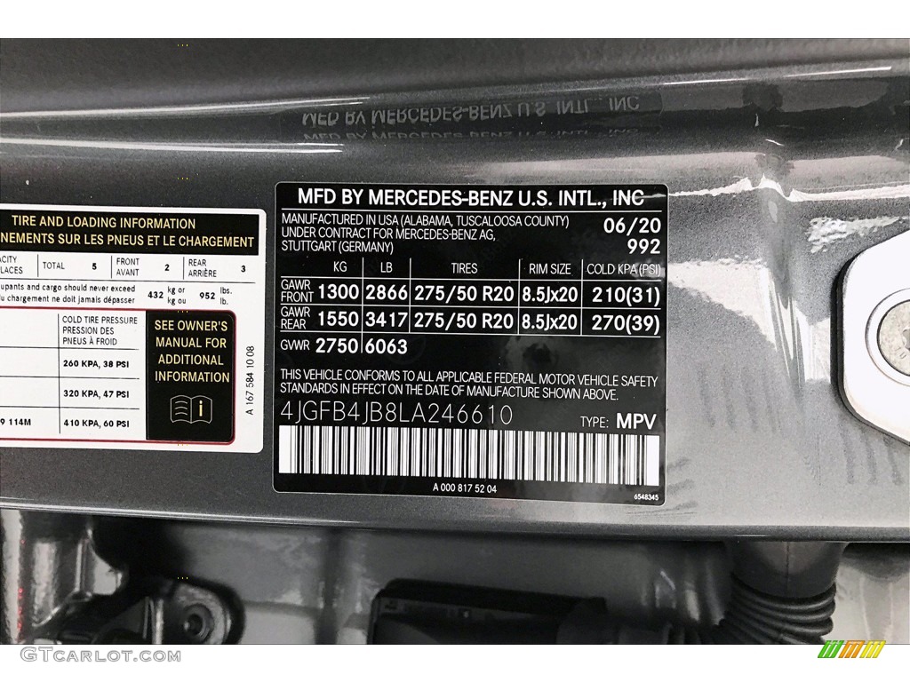 2020 GLE Color Code 992 for Selenite Grey Metallic Photo #139154212
