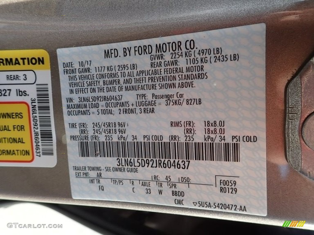 2018 MKZ Color Code AR for Iced Mocha Metallic Photo #139157077
