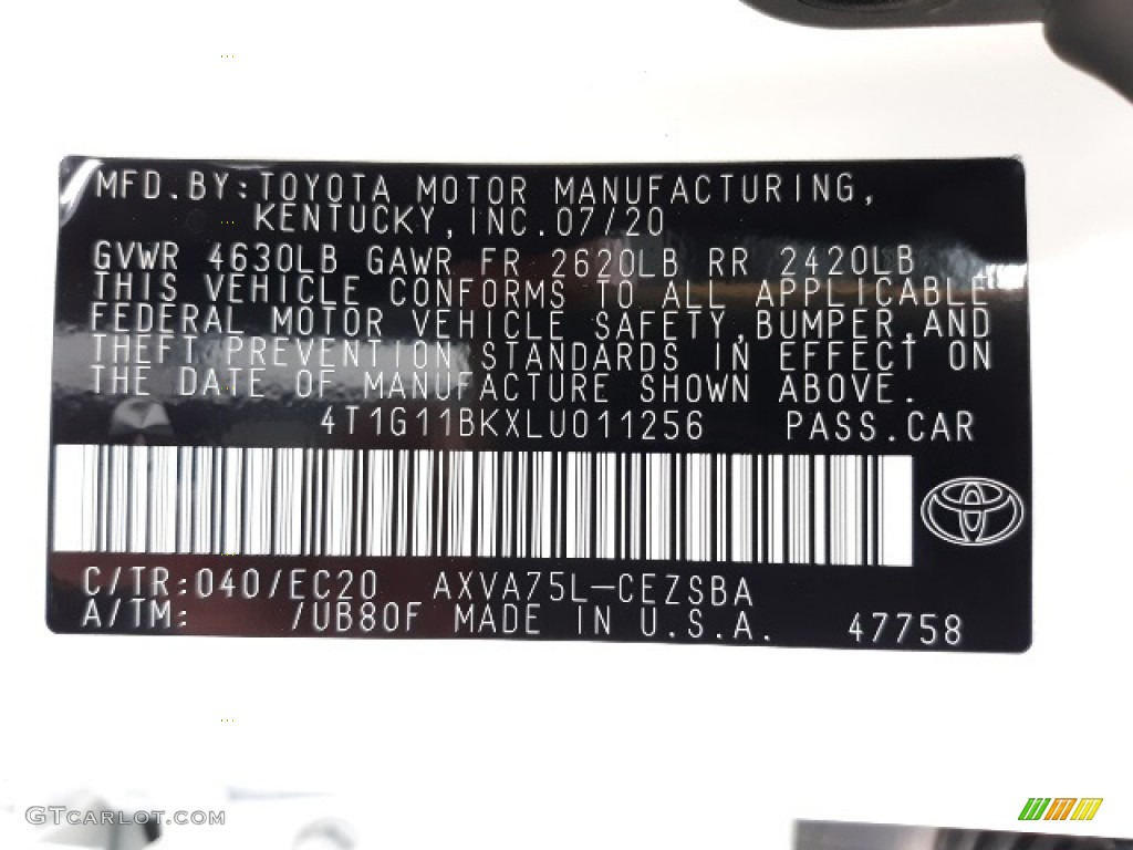 2020 Toyota Camry SE AWD Nightshade Edition Color Code Photos