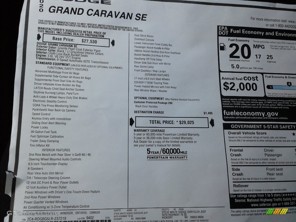 2020 Grand Caravan SE - Granite Pearl / Black/Light Graystone photo #27