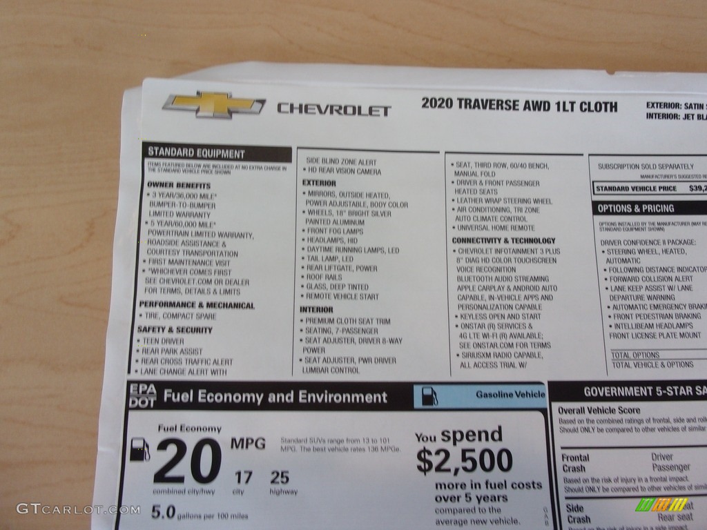 2020 Chevrolet Traverse LT AWD Window Sticker Photo #139167237