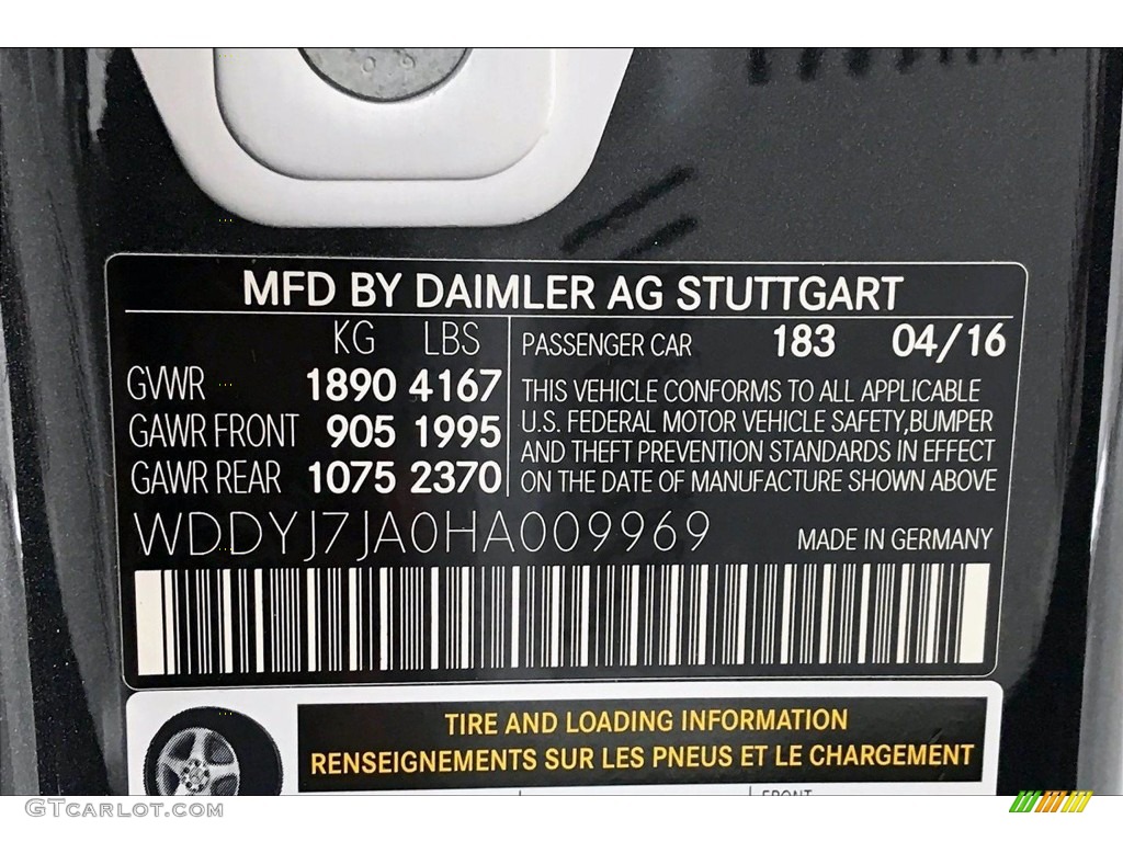 2017 AMG GT Color Code 183 for Black Photo #139172564