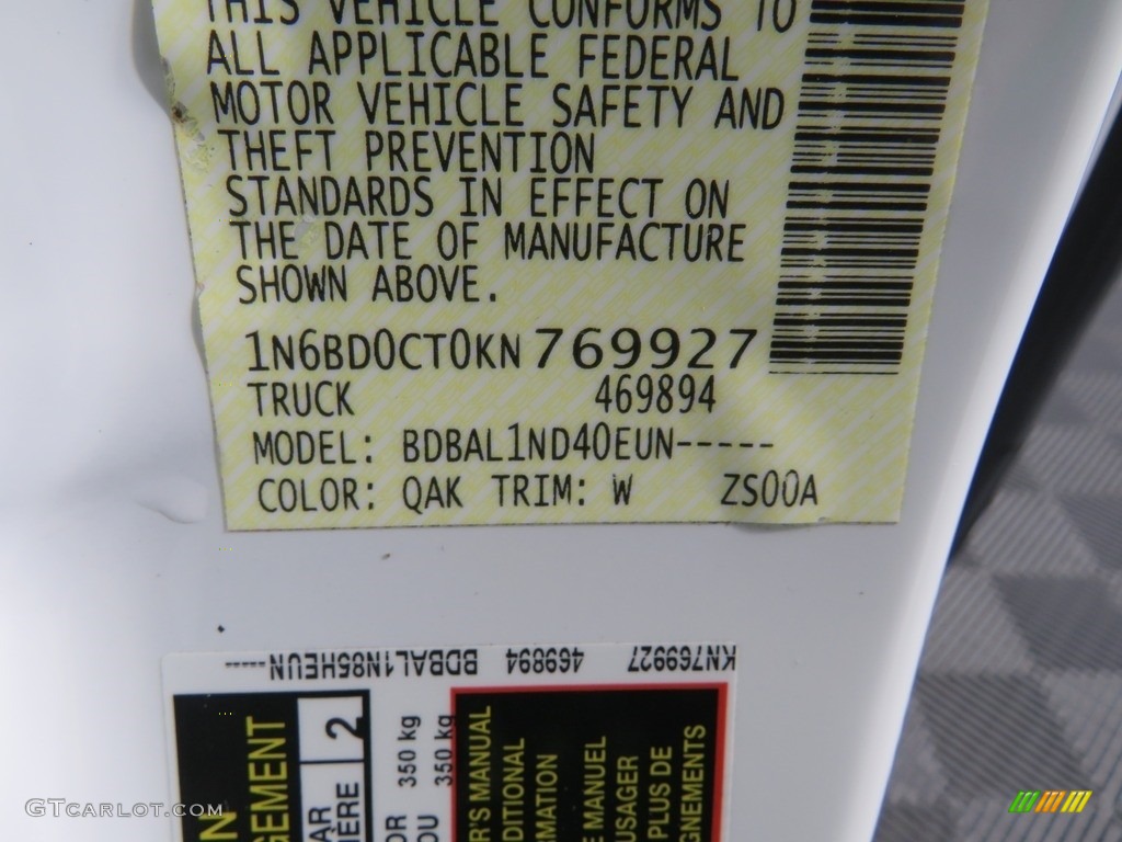 2019 Frontier Color Code QAK for Glacier White Photo #139174671