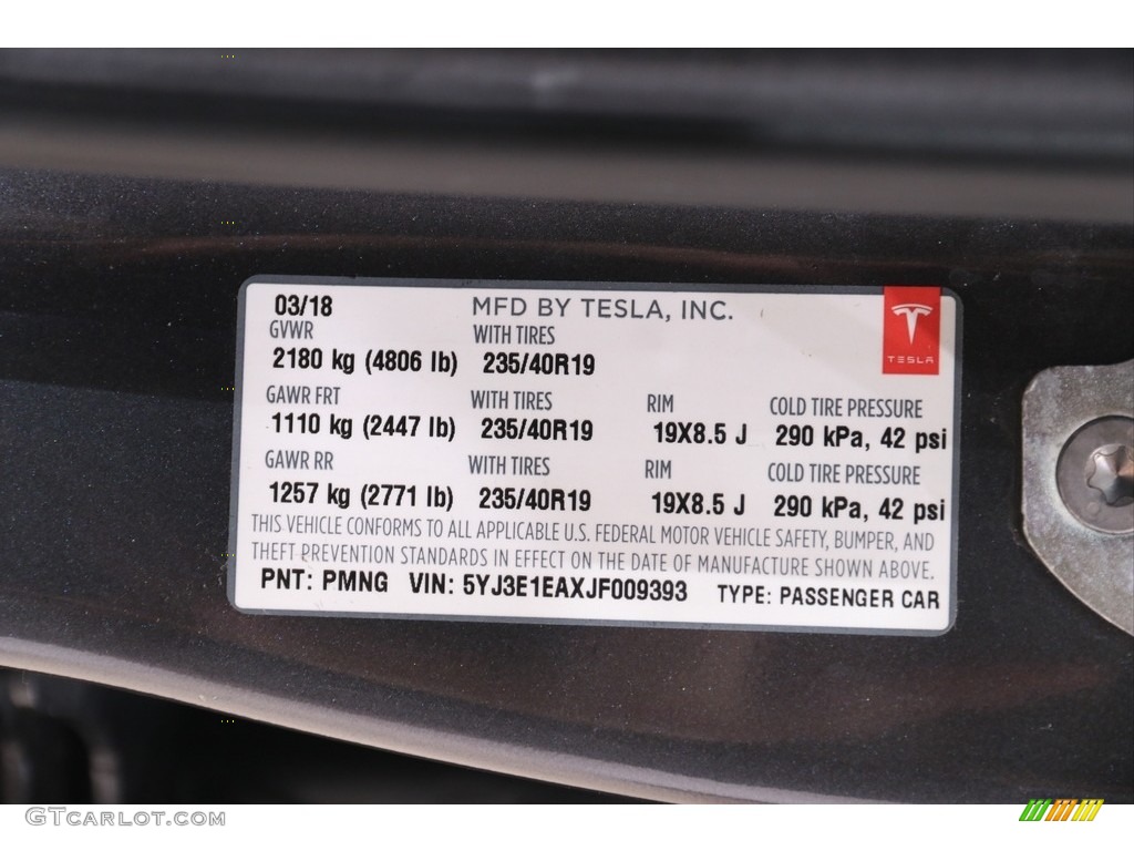 2018 Model 3 Long Range - Midnight Silver Metallic / Black photo #30