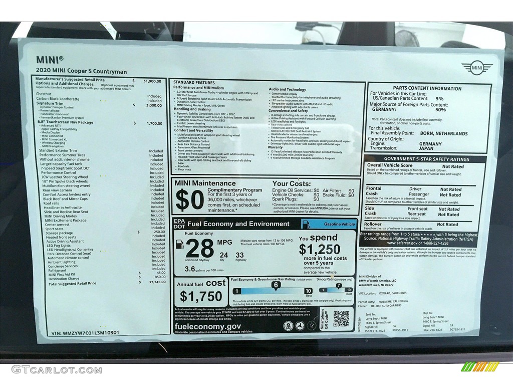 2020 Mini Countryman Cooper S Window Sticker Photo #139180659