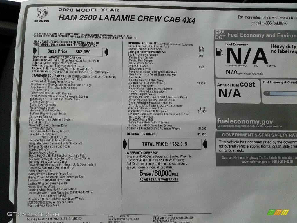 2020 2500 Laramie Crew Cab 4x4 - Patriot Blue Pearl / Black photo #33