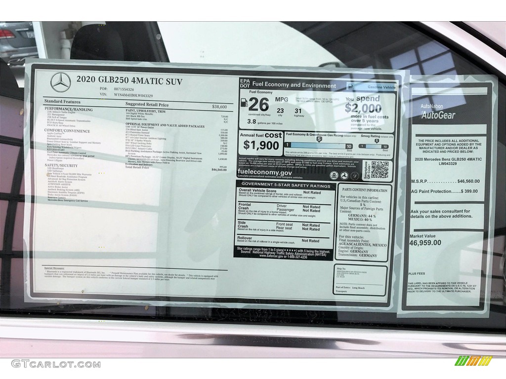 2020 Mercedes-Benz GLB 250 4Matic Window Sticker Photos
