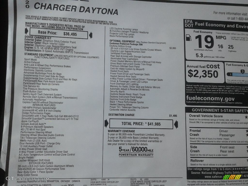 2020 Charger Daytona - Sinamon Stick / Black photo #28