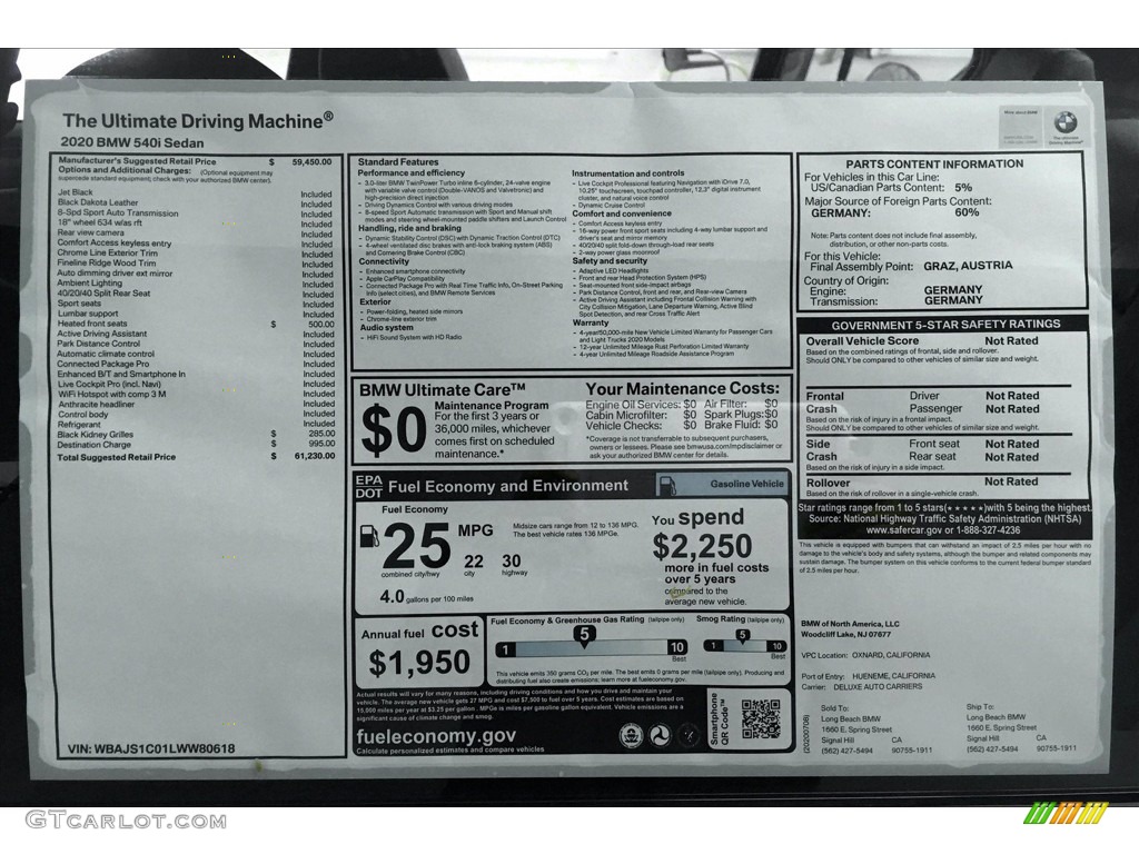 2020 5 Series 540i Sedan - Jet Black / Black photo #17