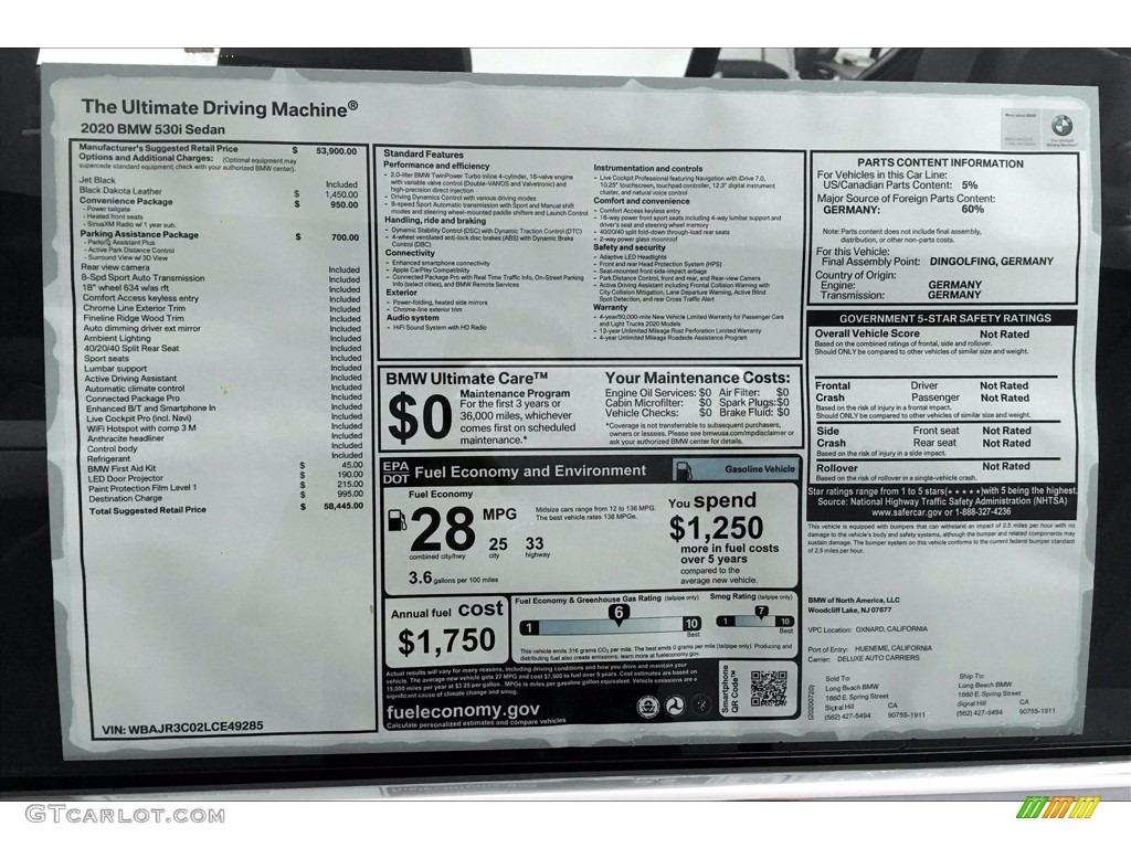 2020 5 Series 530i Sedan - Jet Black / Black photo #17