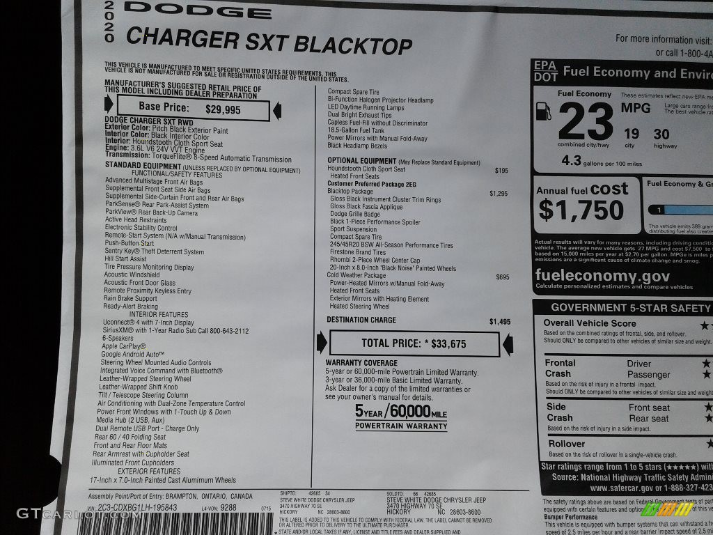 2020 Charger SXT - Pitch Black / Black photo #27