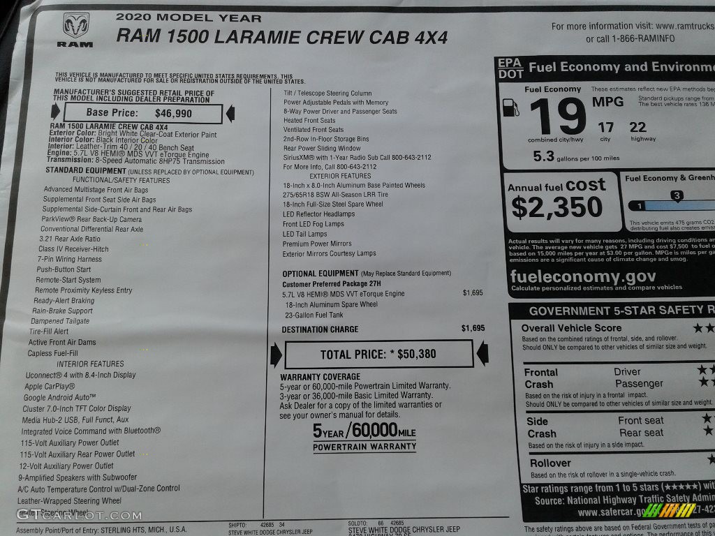 2020 1500 Laramie Crew Cab 4x4 - Bright White / Black photo #29