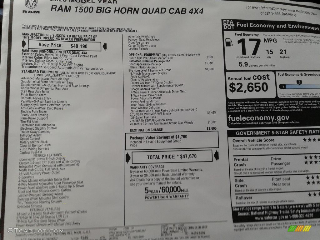 2020 1500 Big Horn Quad Cab 4x4 - Hydro Blue Pearl / Black photo #28