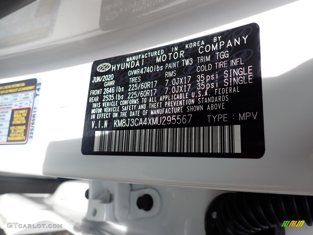 2021 Tucson Color Code TW3 for White Cream Photo #139247309