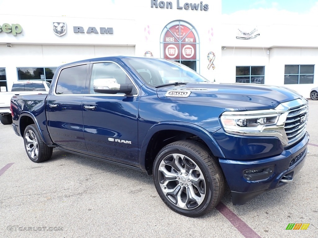 2020 1500 Longhorn Crew Cab 4x4 - Patriot Blue Pearl / Light Frost Beige/Mountain Brown photo #3