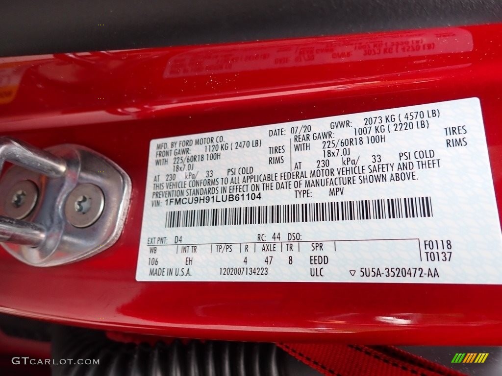 2020 Escape Color Code D4 For Rapid Red Metallic Photo 139249082 
