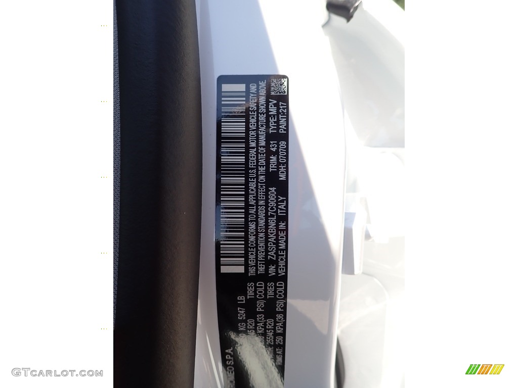 2020 Stelvio Color Code 431 for Alfa White Photo #139250419