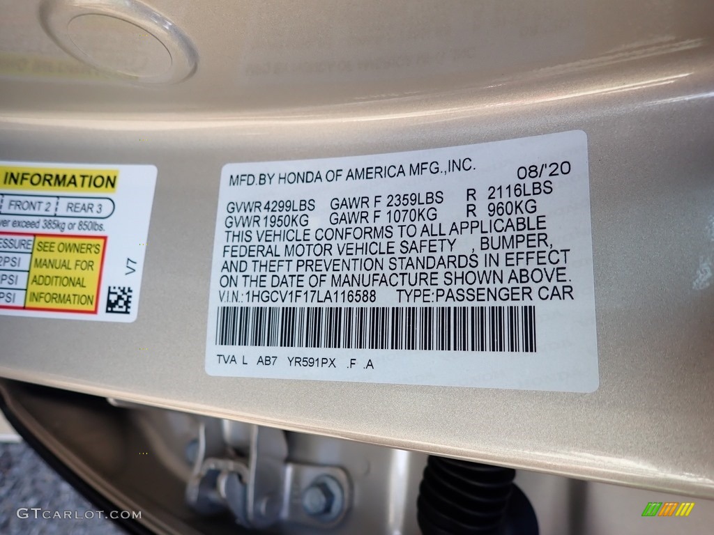 2020 Accord Color Code YR591PX for Champagne Frost Pearl Photo #139254227