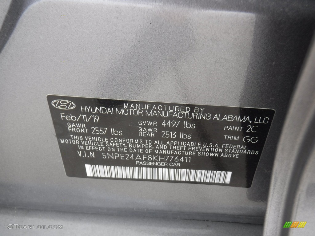 2019 Sonata SE - Machine Gray / Gray photo #24