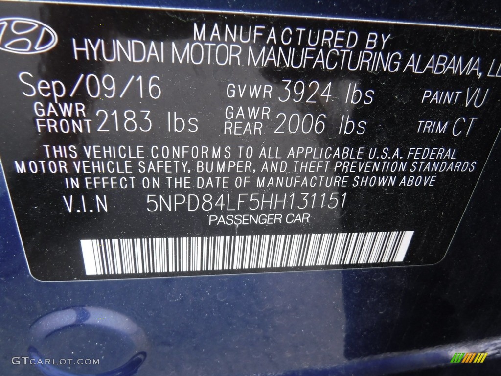 2017 Elantra Limited - Lakeside Blue / Black photo #27