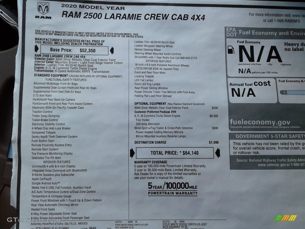 2020 2500 Laramie Crew Cab 4x4 - Billet Silver Metallic / Mountain Brown/Light Frost Beige photo #30
