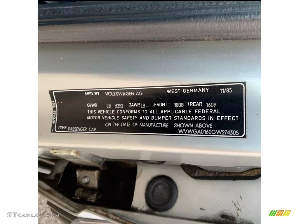 1986 Volkswagen Jetta GL Sedan Info Tag Photos