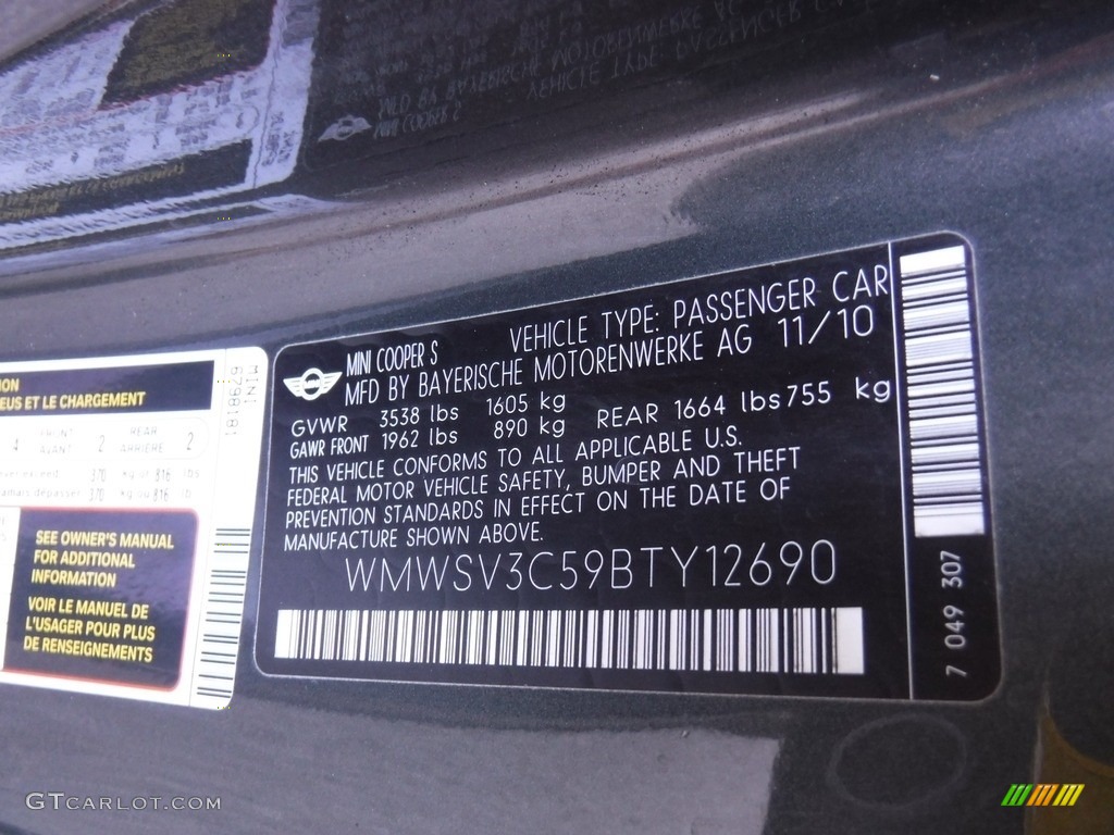 2011 Cooper S Hardtop - Eclipse Gray Metallic / Carbon Black photo #24