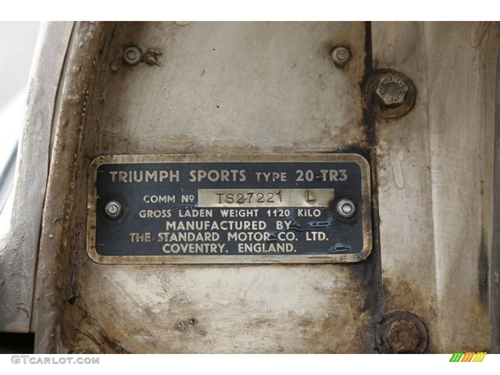 1958 Triumph TR3 Roadster Info Tag Photos