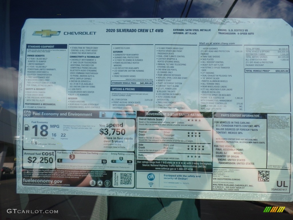 2020 Chevrolet Silverado 1500 LT Z71 Crew Cab 4x4 Window Sticker Photo #139280291