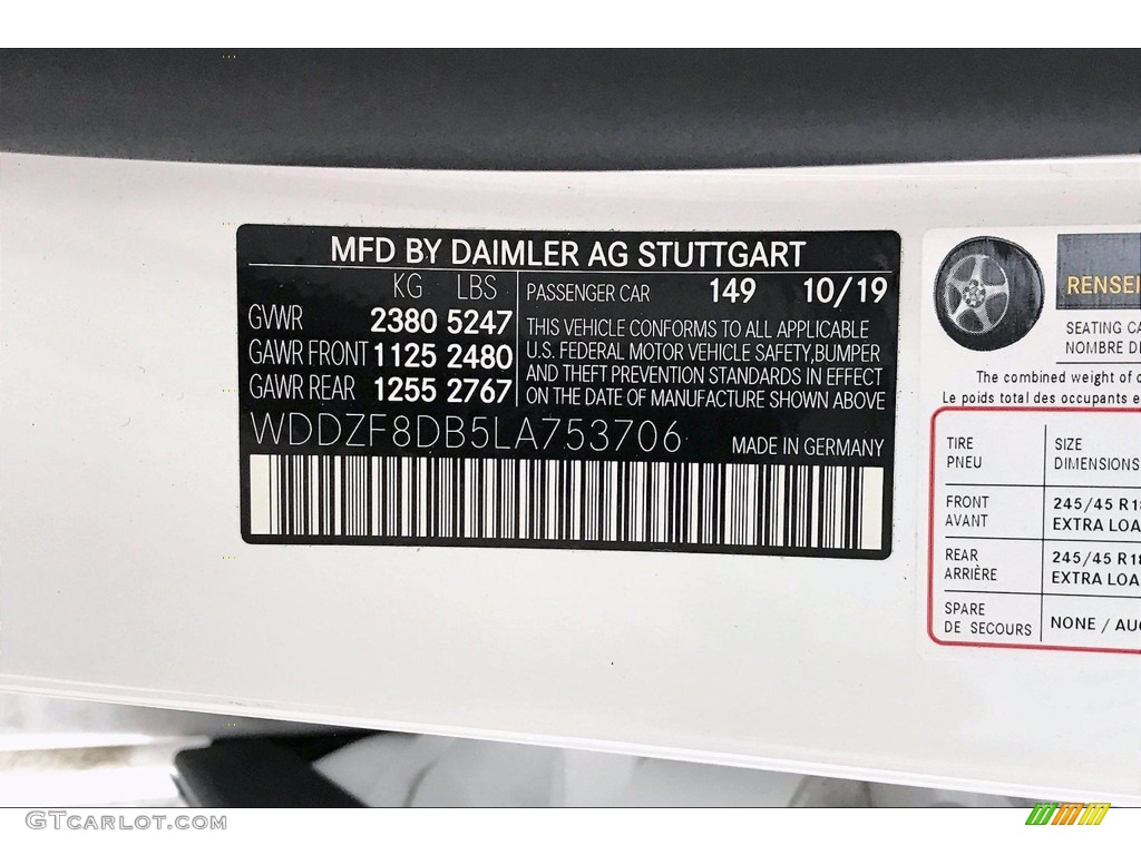 2020 E Color Code 149 for Polar White Photo #139292511