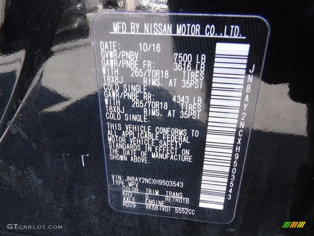 2017 Nissan Armada SL 4x4 Color Code Photos
