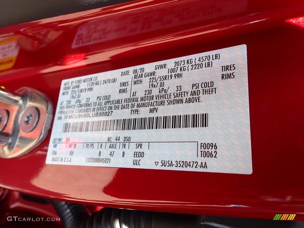 2020 Escape Color Code D4 for Rapid Red Metallic Photo #139297074