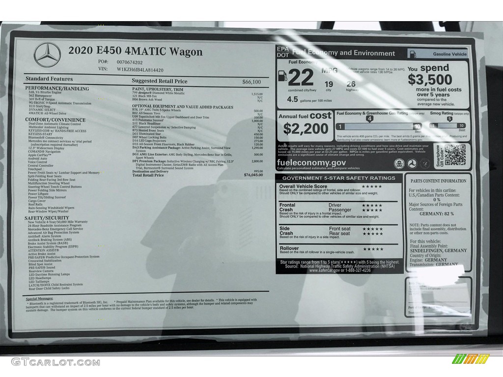 2020 Mercedes-Benz E 450 4Matic Wagon Window Sticker Photos