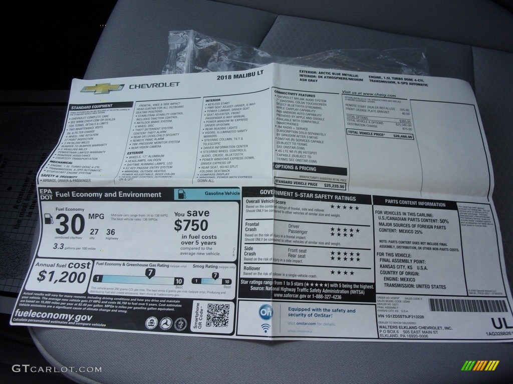 2018 Malibu LT - Arctic Blue Metallic / Dark Atmosphere/­Medium Ash Gray photo #30