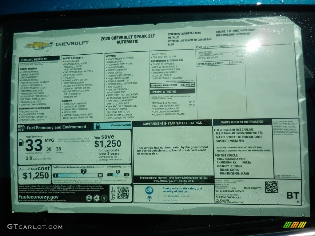 2020 Chevrolet Spark LT Window Sticker Photo #139307035