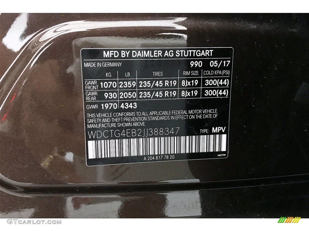 2018 GLA Color Code 990 for Cocoa Brown Metallic Photo #139309741