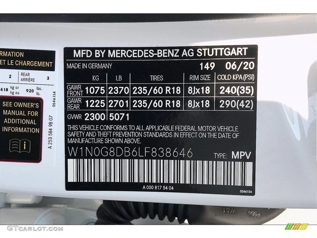 2020 GLC Color Code 149 for Polar White Photo #139311225