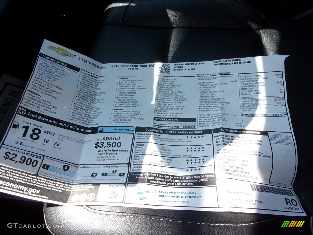 2015 Silverado 1500 LT Double Cab 4x4 - Rainforest Green Metallic / Jet Black photo #35